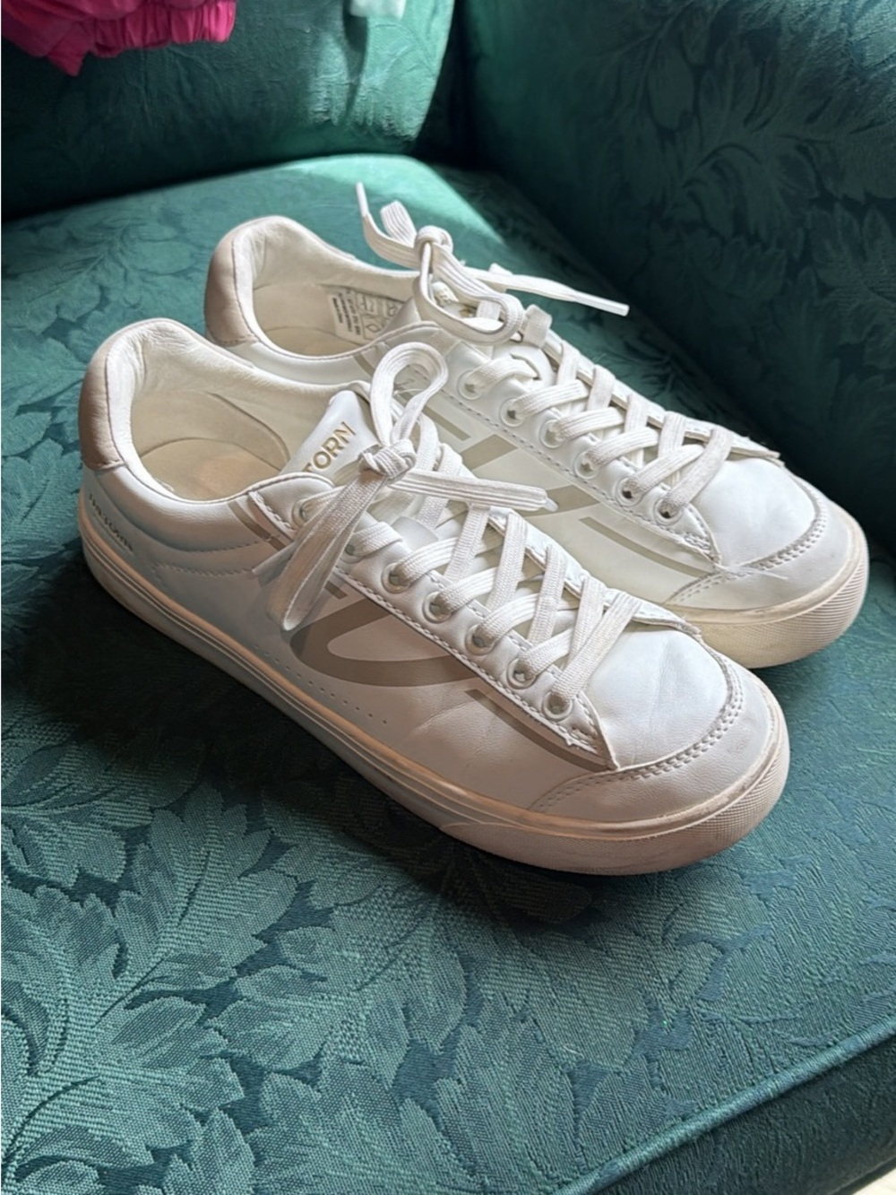 Tretorn White Low-Top Lace-Up Sneakers with Beige Trim
